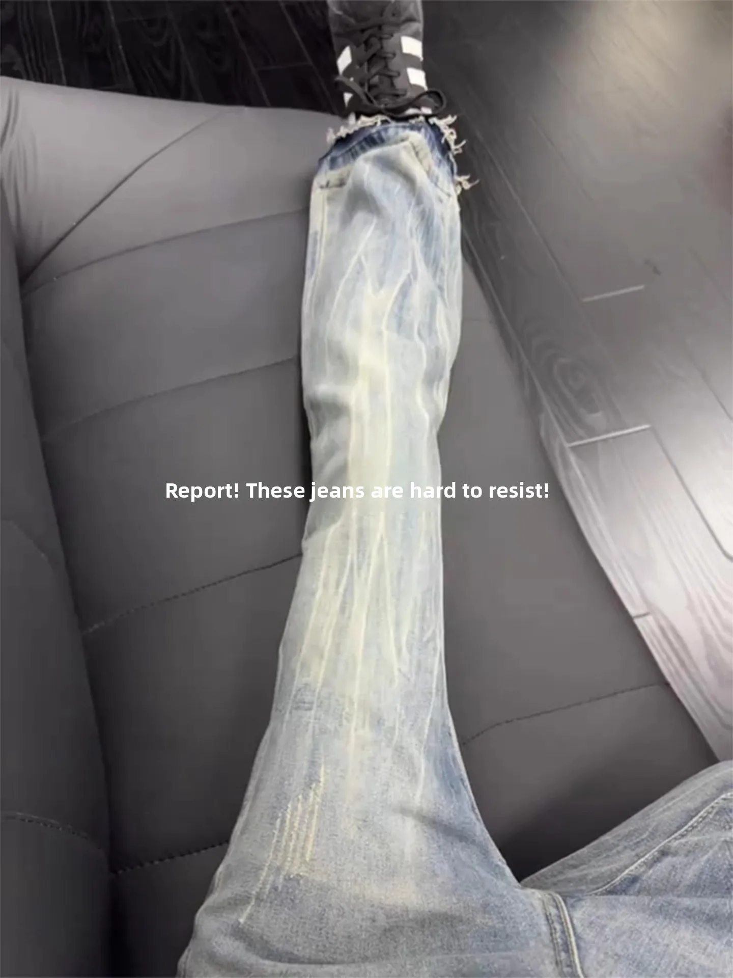 

Retro Blue Scratched Waed Jeans Men's American High Street Cleanfit Bent Knife Pants Slim Straight Micro Flared Pants