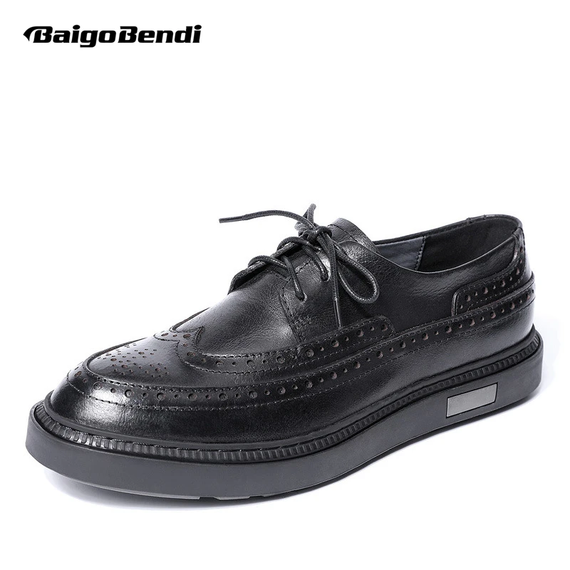 Trendy Brogue Leather Shoes British Men\'s Autumn Flats Lace-up Classical Carved All-match Simple Oxfords Leisure Man