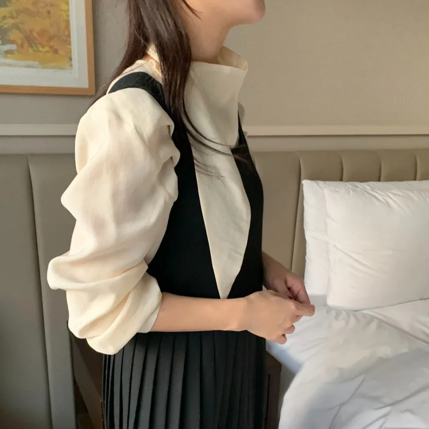 Ele Early Spring Long Sve dames irt met Sa Koreaanse Sle lente herfst winter casual faion innerlijke slijtage