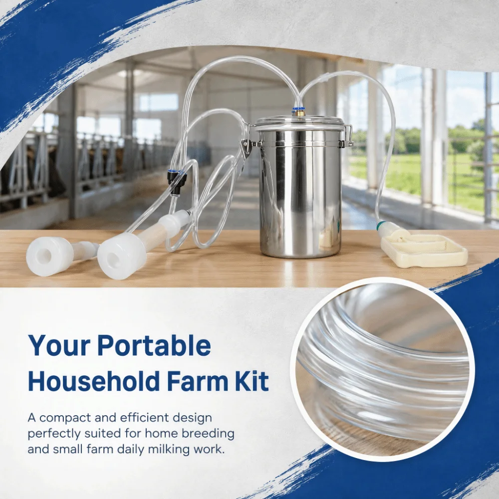 2000ml Capacity Manual Milking Device Portable Design Transparent PU Hose Portable Milking Kit Stainless Steel Bucket