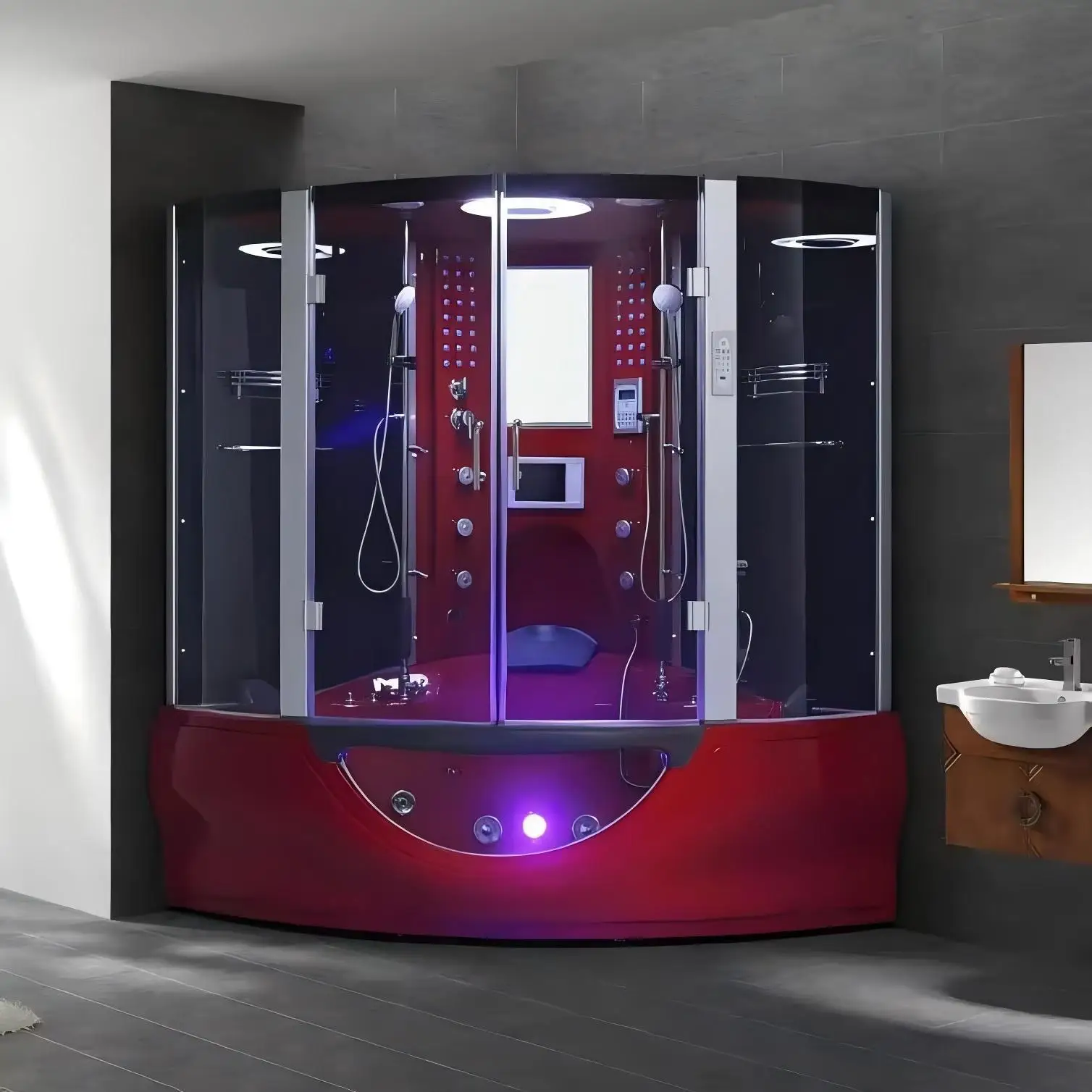 Red 1500mm integral, bathroom integrated shower room, steam sauna with bathtub