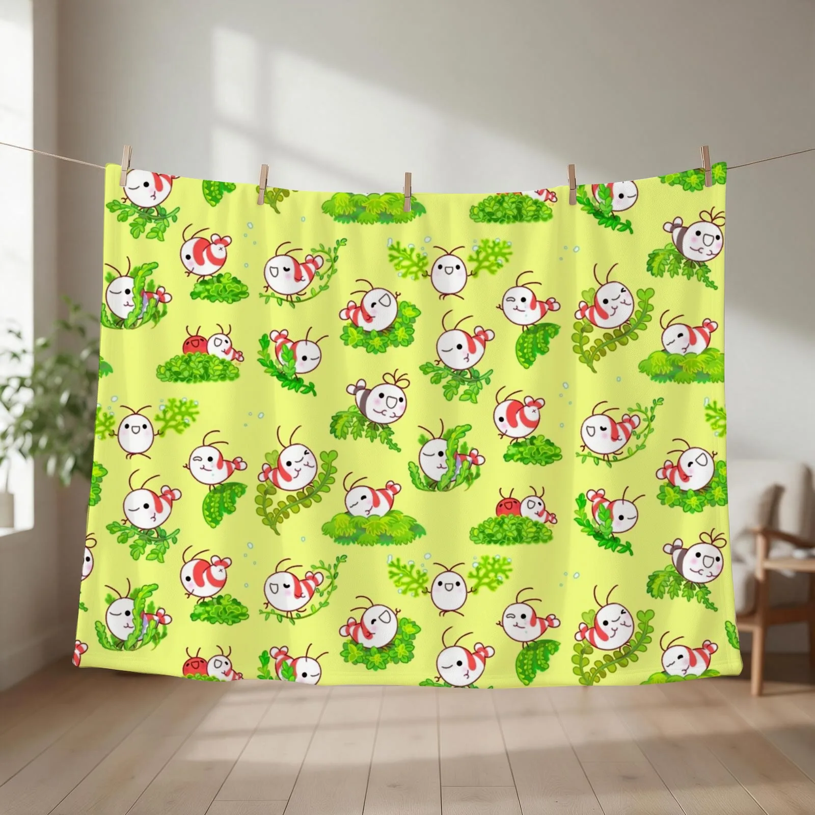 Shy shrimp and moss Throw Blanket couch cozy soft plush fuzzy picnic outdoor blanket