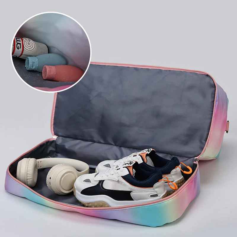 Rainbow Gym Bag Fitness Sports Handbags Women Travel Shoulder Dry Wet Color Deffle Tote Weekend Swimming With Shoes Storage Bags