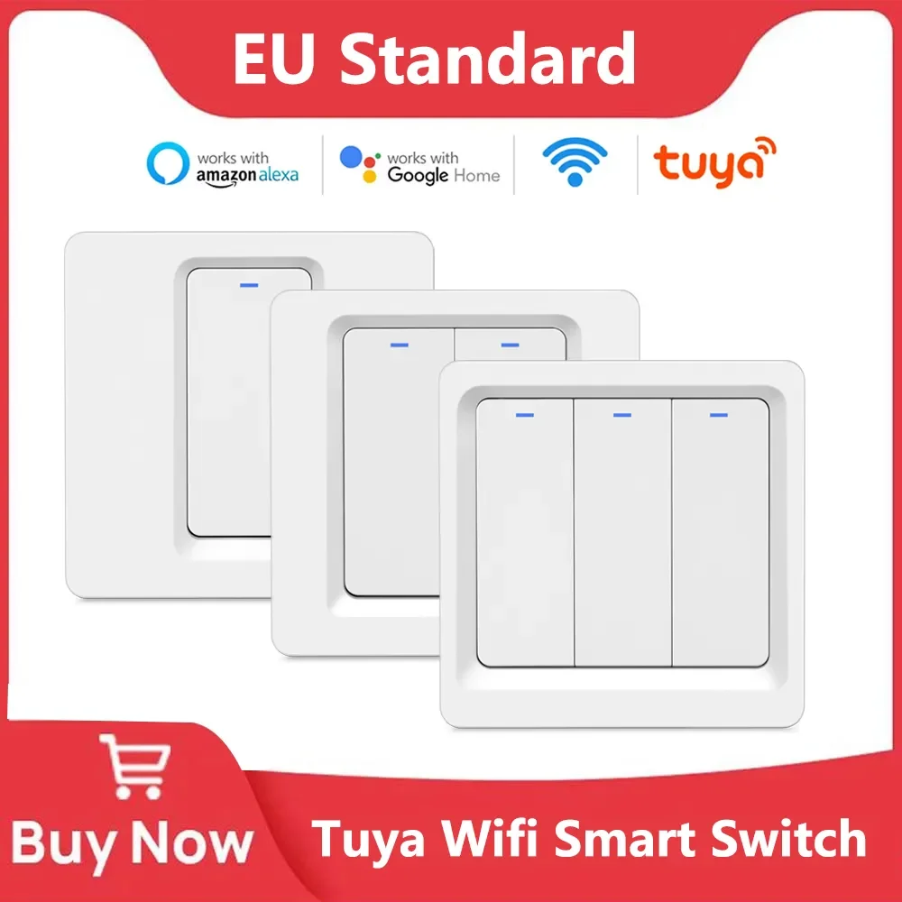 WiFi Smart Home Light Switch Wall Push Button Switch 1/2/3 Gang Smart Life/Tuya APP Works with Alexa Google Home Need Neutral