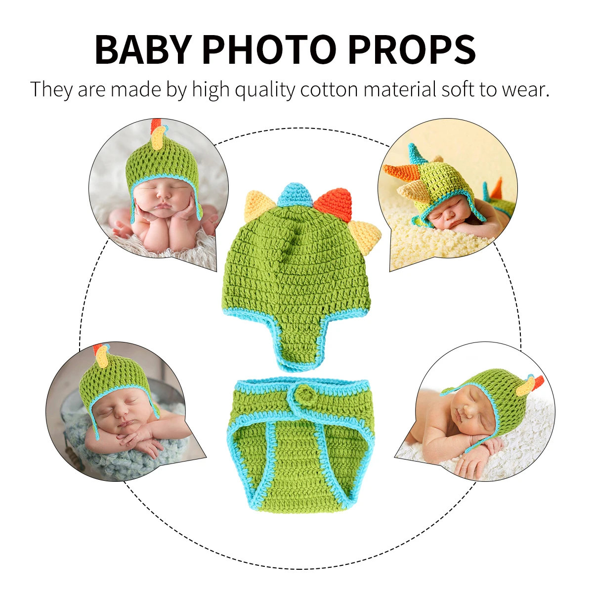 

Newborn Dinosaur Clothes Photo Props Knitted Hat Cotton Clothes Photo Props Material Infant Accessories