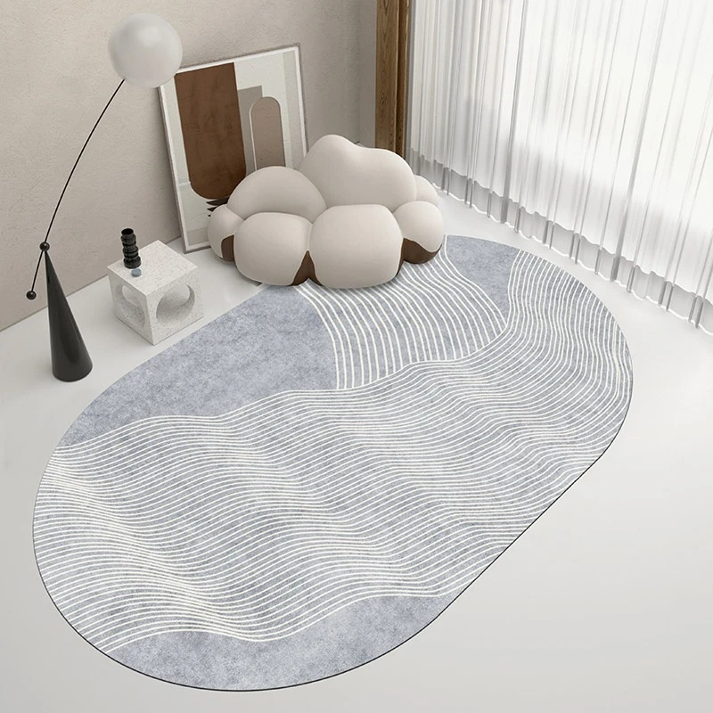Cream Style Carpets for Living Room Oval Bedroom Decor Washable Carpet Thick Plush Lounge Line Floor Mat Fluffy Soft Bedside Rug