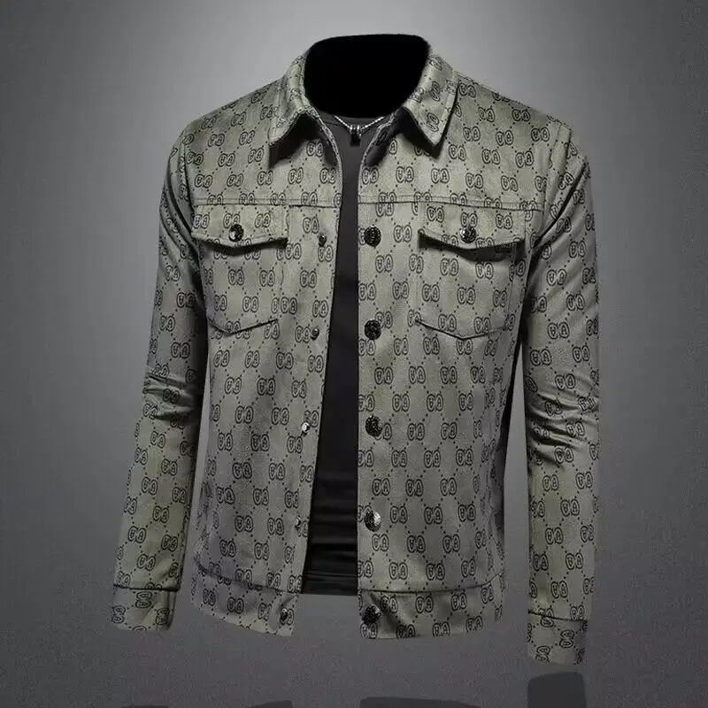 2023 Men Autumn Business Vintage Casual Slim Jacket Lapel Single Breasted Printing Coat Jacket Luxury Flocking Bomber Jacket 5XL