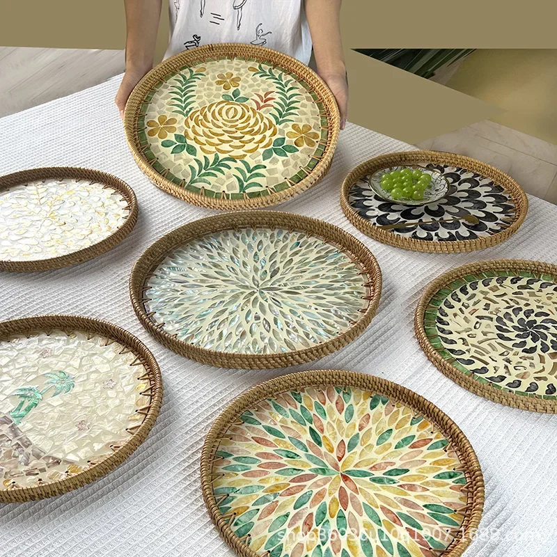 Rattan shell tray light luxury color shell disc Nordic creative fruit tray household snack storage tray