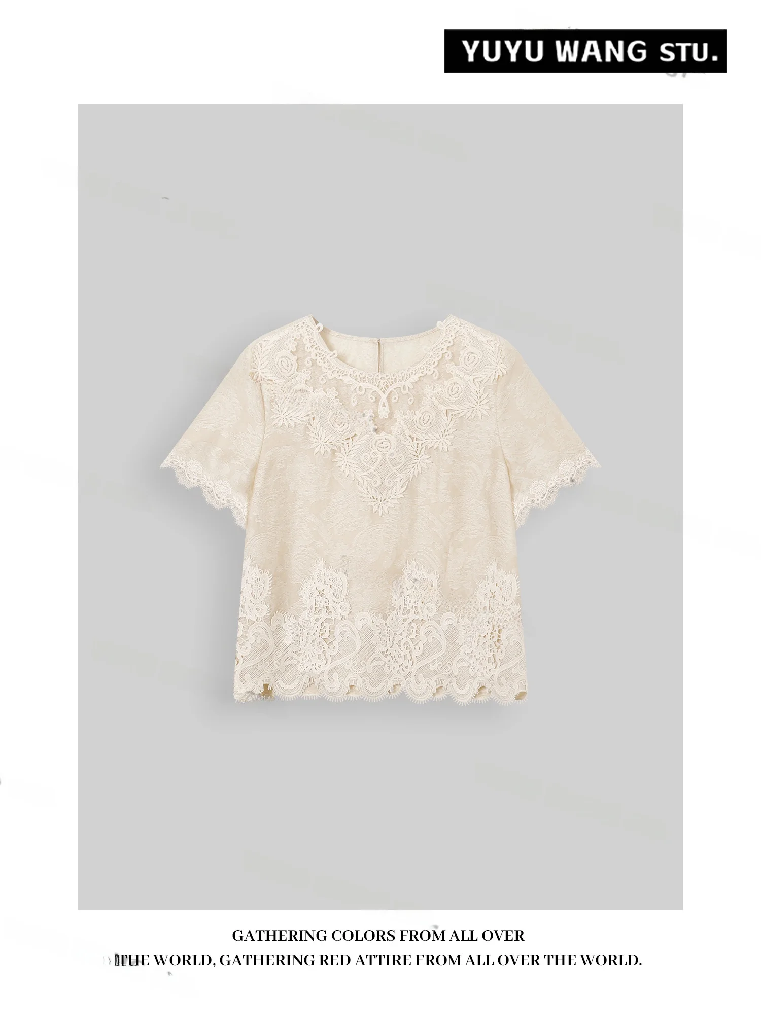 

YUYU WANG 2025 New Embroidered Lace Design Loose ort Sve Women's irt Slimming Personali Chinese Sle round Ne T-s...