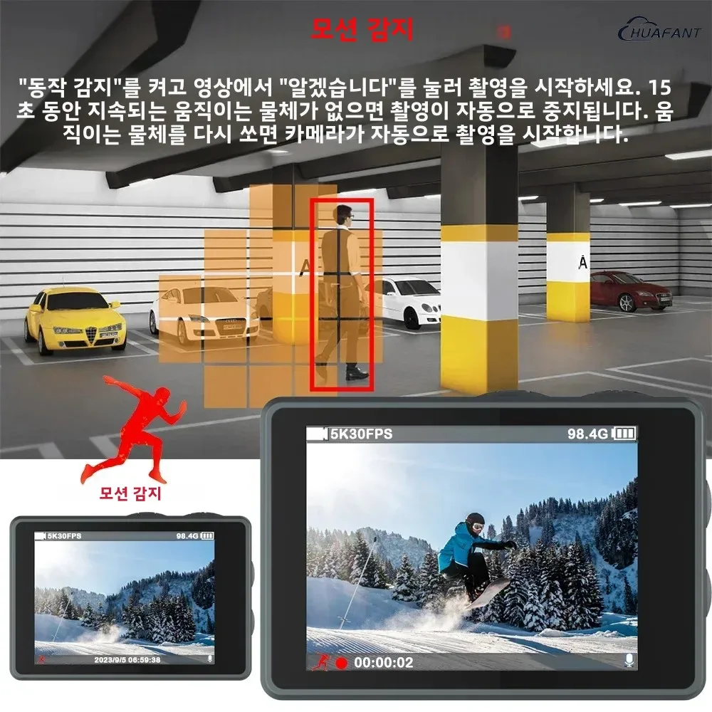 5K 4K60FPS 액션 카메라 듀얼 IPS 터치 LCD EIS 170 ° 무선 마이크 및 사전 녹화 기능을 갖춘 DVR 30M 방수 5배 줌 스포츠 카메라 한…
