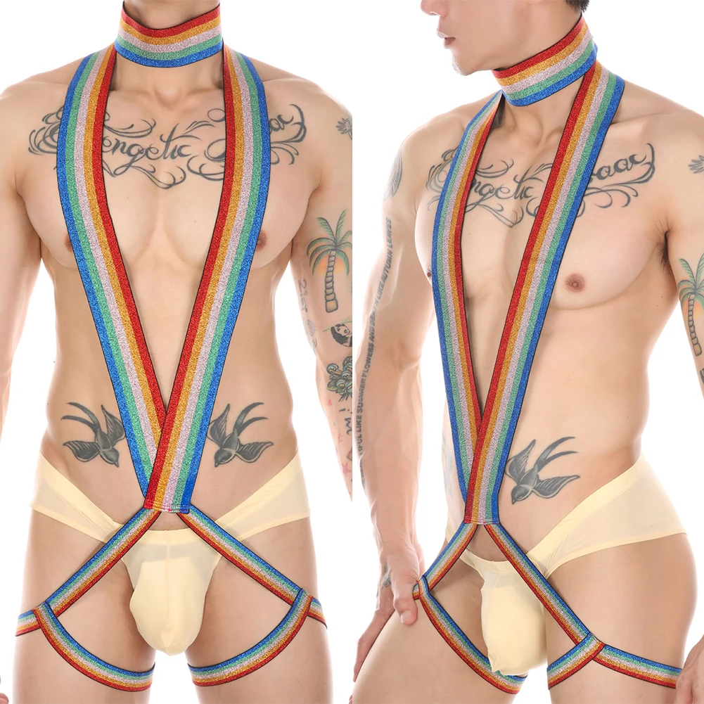 

Sexy Mens Colorful Body Shoulder Chest Harness Belt Bodysuit String Homme Sexy Personalized Youth Gay Underwear Nightwear