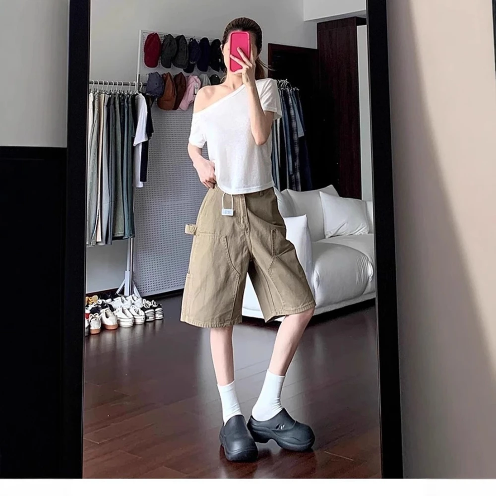 Women Men Cotton Shorts Summer Loose Casual Cargo Shorts Multi Pocket Outdoor Jogging Sweatpants Hiking Pants High Waisted Jeans