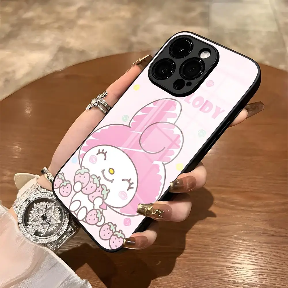 Cute Cartoon My Melody Phone Case For IPhone 15 Pro Max 14 Pro 12 16 11 13 Mini X XR XS 8 7 Plus SE Tempered Glass Back Cover