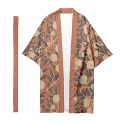 Kimono long ethnique traditionnel japonais pour hommes et femmes, cardigan à motif de fruits, chemise à la mode, veste d'entrée