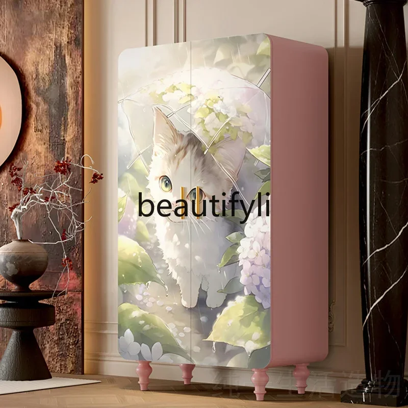 A32 Solid Wood Wardrobe French Style Bedroom Storage Cabinet Cloakroom Double Door Storage Cabinet No Installation Required
