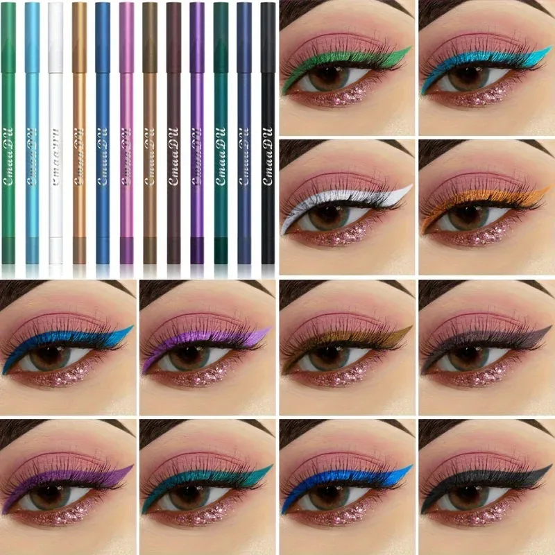 12 Stück/Set wasserfester Eyeliner-Stifte inklusive langlebigem und farblichem Textmarker mit schimmernden Effekten