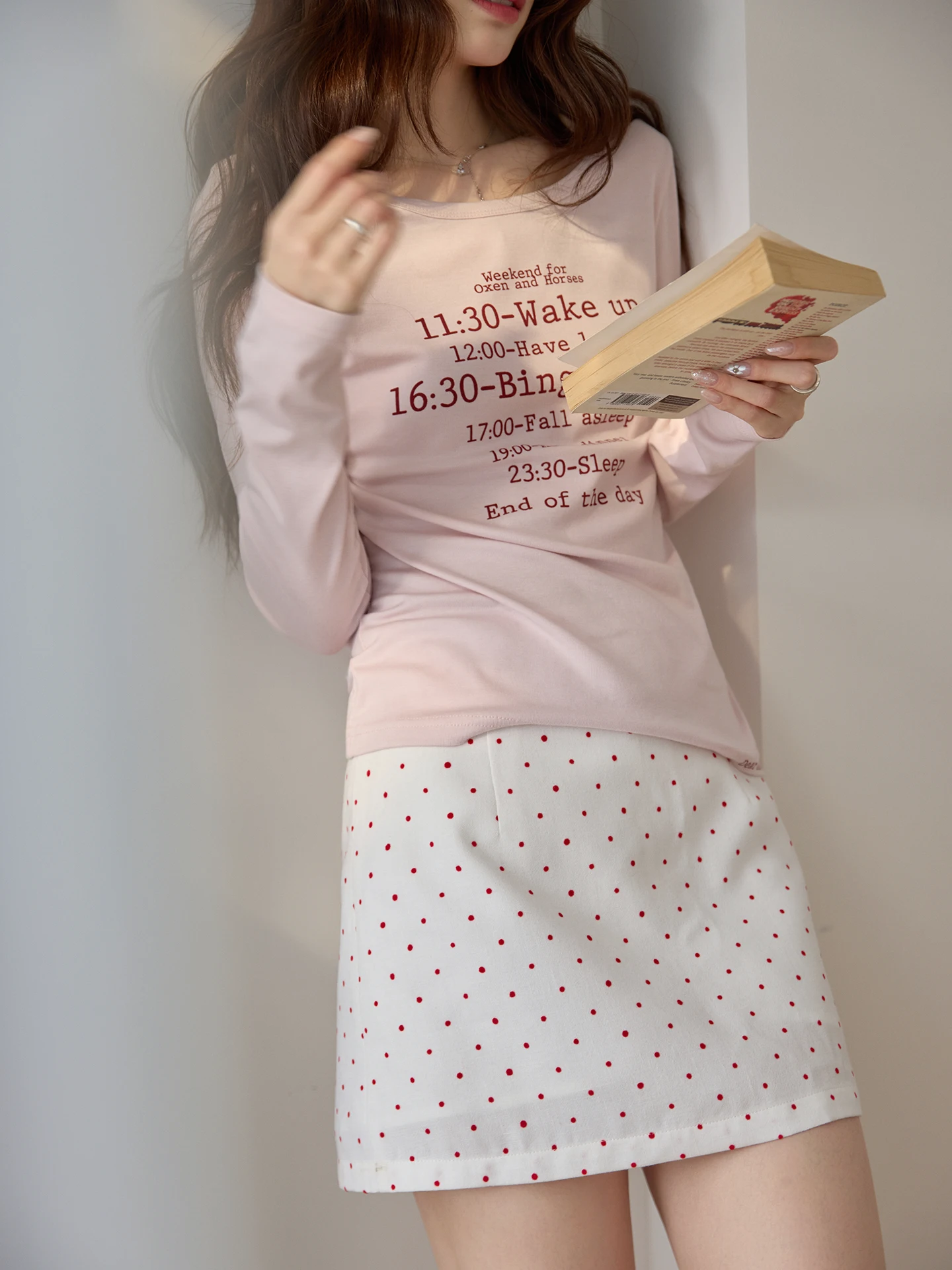 

Юбка миди Chaocha Home с принтом в горошек, А-силуэт, облегающая, короткая, бежевая, для весеннего офисного стиля, с высокой талией, из полиэфирного волокна