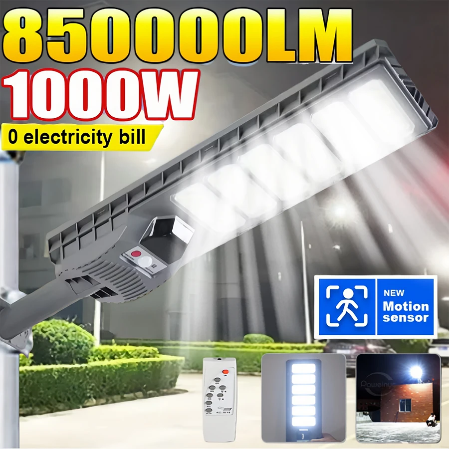 1000W Super Bright Solar Light Outdoor Waterproof Street Light Remote Control Garden Light Courtyard Light With Motion Sensor