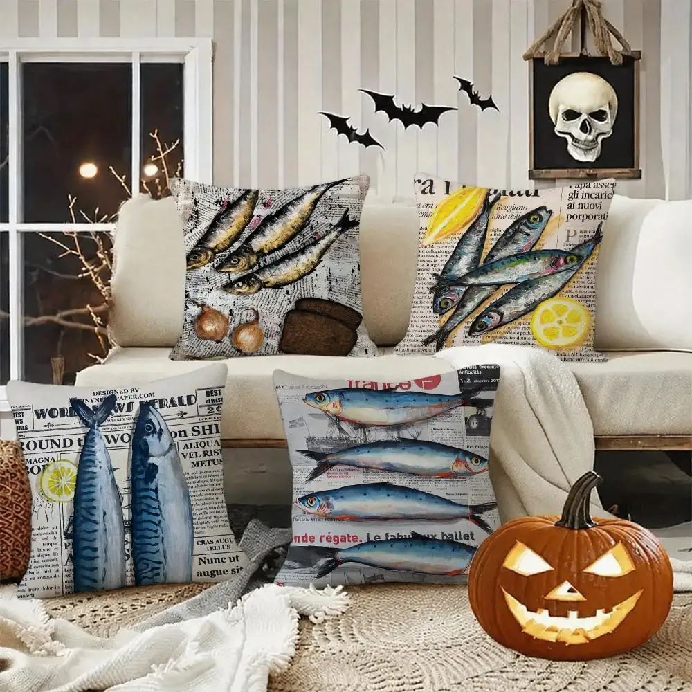 Colorful Sardine Lobster Cushion Cover Halloween decoration trick or treat cushion cover, ghost, pumpkin head, bat decoration