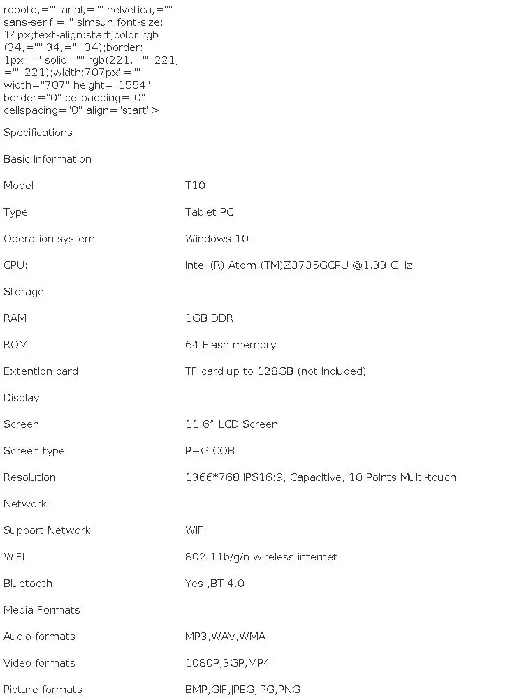 11.6''Tablet PC 2IN1 With T10 Docking Keyboard 2GB DDR+64GB Windows 10 WIFI G12 Touching Screen1366*768 IPS Dual Camera