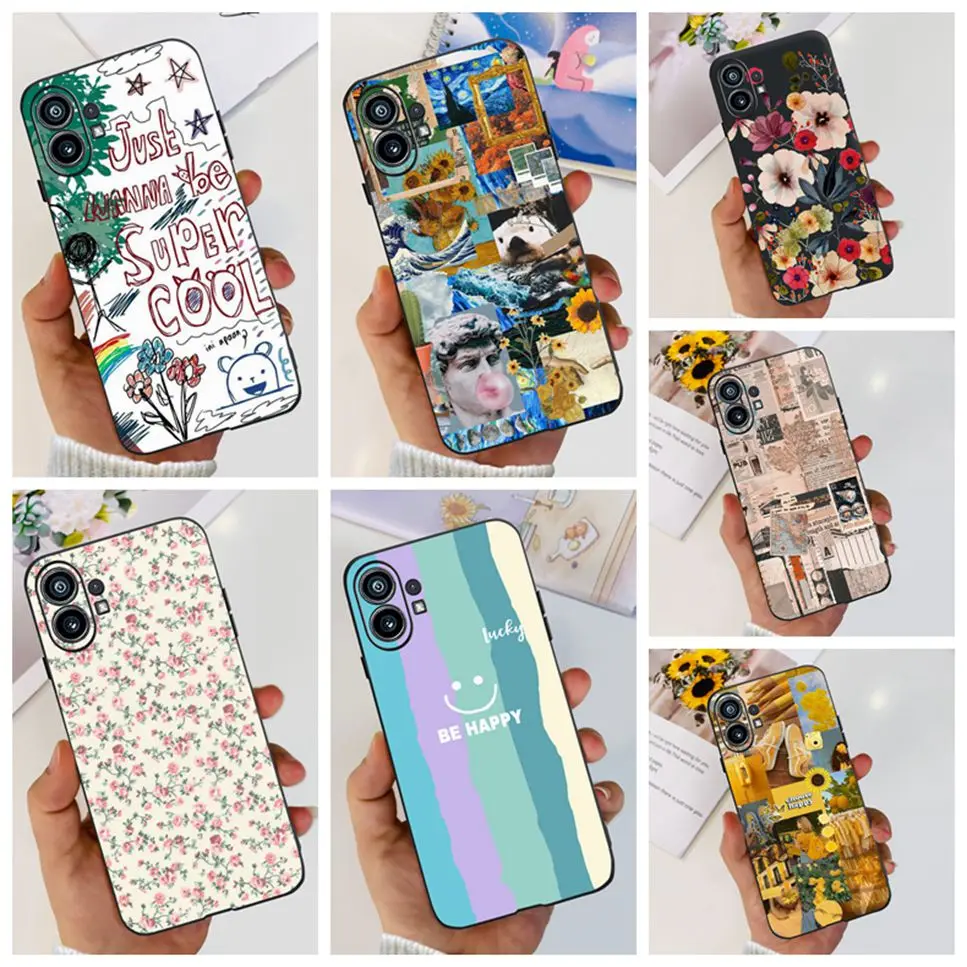 Nothing Phone 1 Case A063 Cute Cartoon Beautifull Painted Black Silicone Soft TPU Back Cover For Nothing Phone One Phone Case