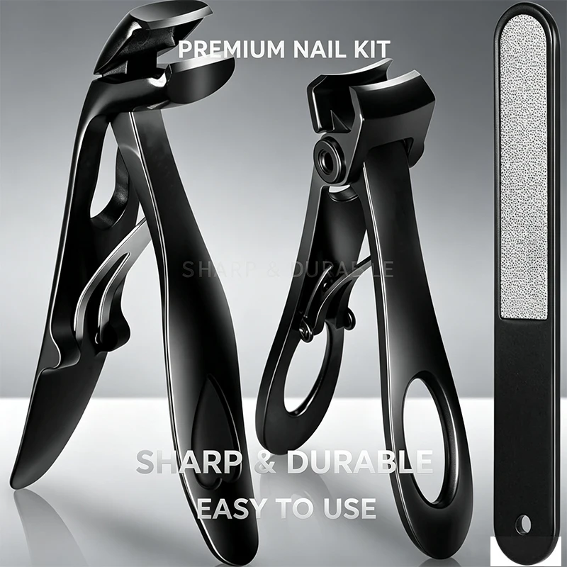 3PCS Stainless Steel Thick Toenail Clipper Kit Large Opening Nail Cutter Nail File Manicure Pedicure Tools