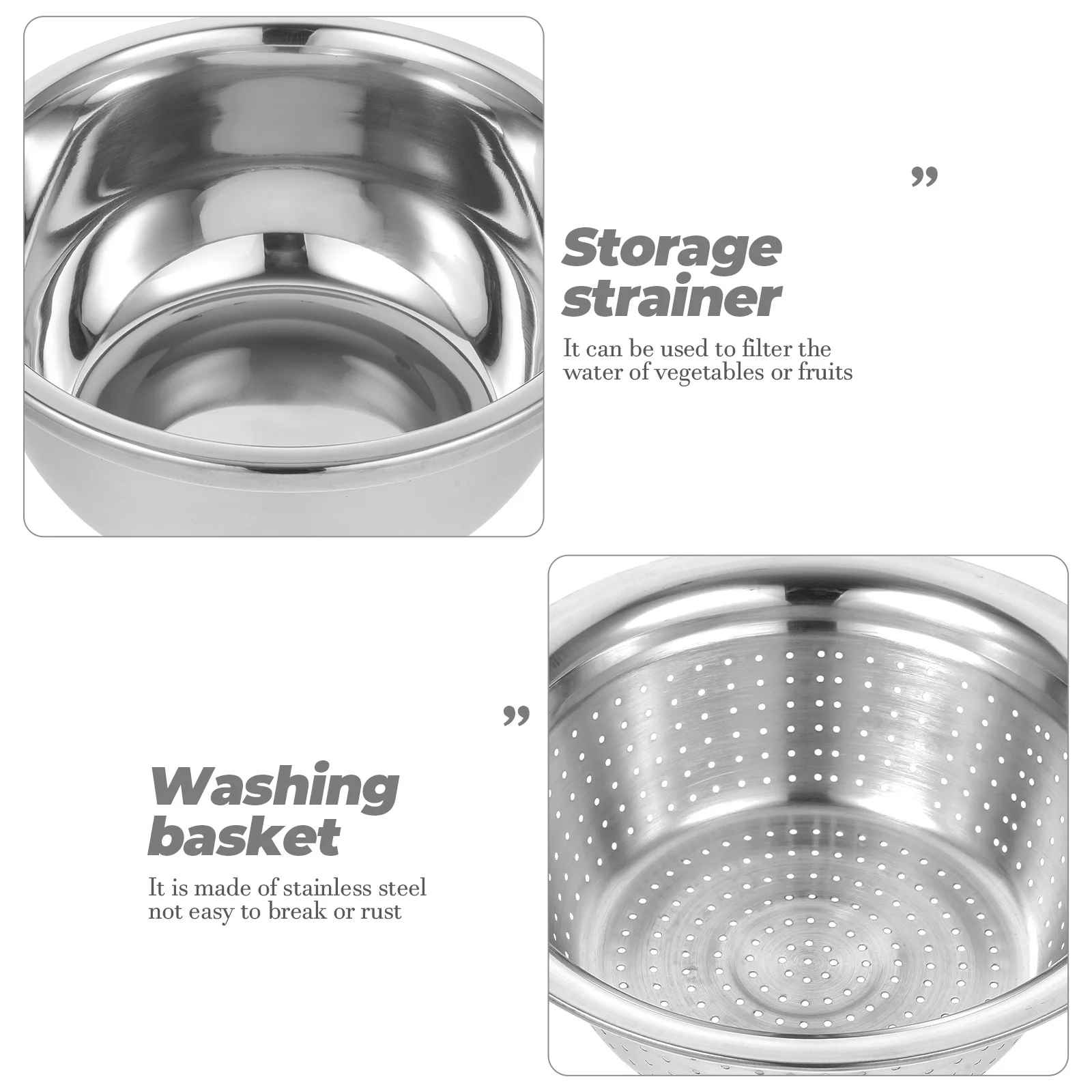 

Double Layer Stainless Steel Washing Basket for Fruit and Vegetable Drainage Kitchen Strainer Colander Storage Holder Rice