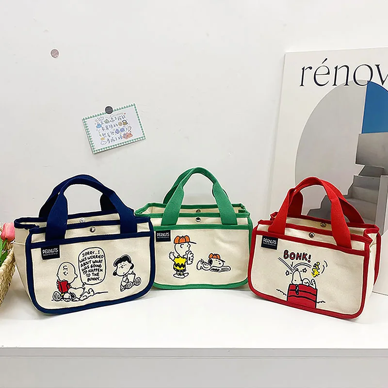 

New Snoopy Lunchbox Bag Canvas Tote Cartoon Portable Fashion Large Capacity Tote Bento Bag Go To Work Lunch Bag