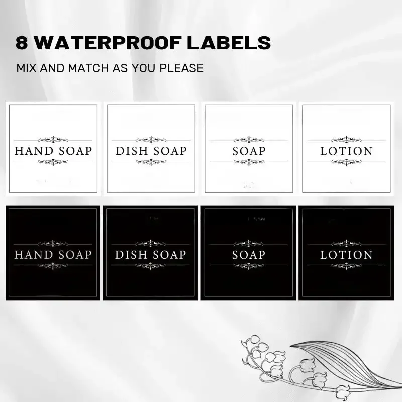 16oz Amber Glass Soap Dispenser with Bamboo Tray Pump（2 Pack,8 Waterproof Labels）,Bathroom,Hand Dish Kitchen Sink, Lotion Bottle