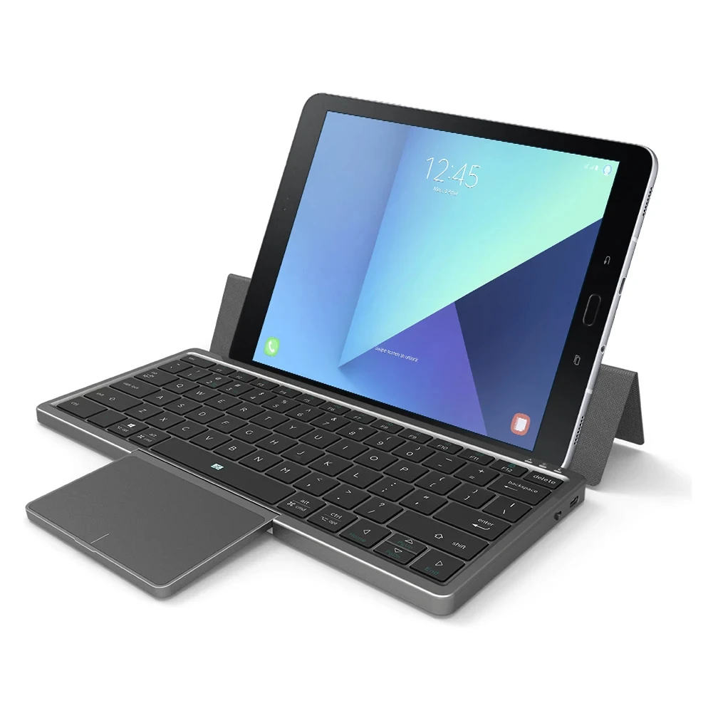 Folding Keyboard With Holder Wireless Bluetooth Keyboard Touchpad Leather Case Mobile Phone Tablet Mini Keyboard