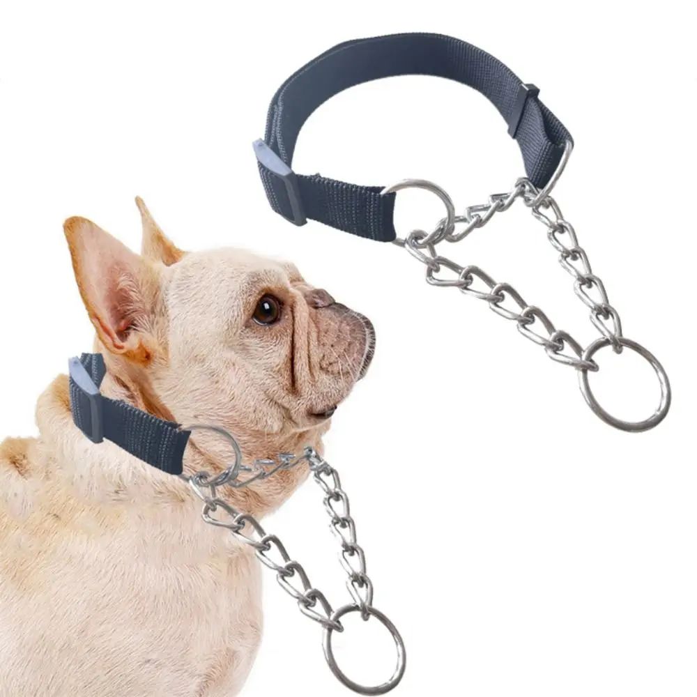 Pet Collar Adjustable Nylon Large Dogs Slip Pinch Collar with Welded Link Chain Dog Training Accessories