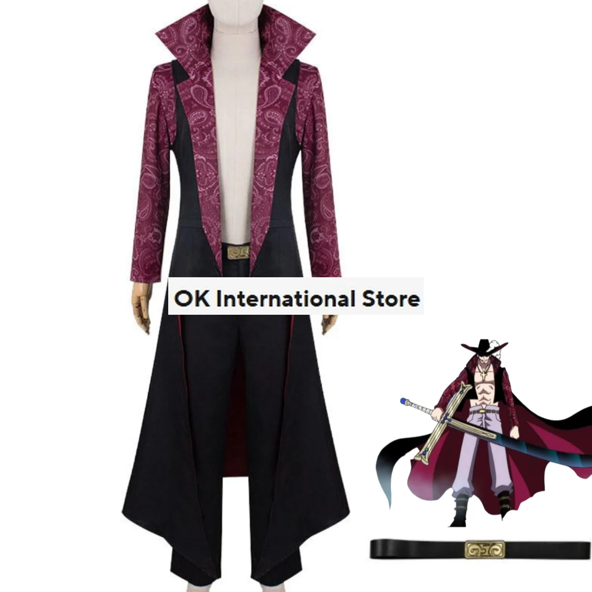 Live Action Movies Dracule Mihawk Cosplay Costume Stand-up Collar Cloak Printing Trench Coat Adult Man Halloween Carnival Suit