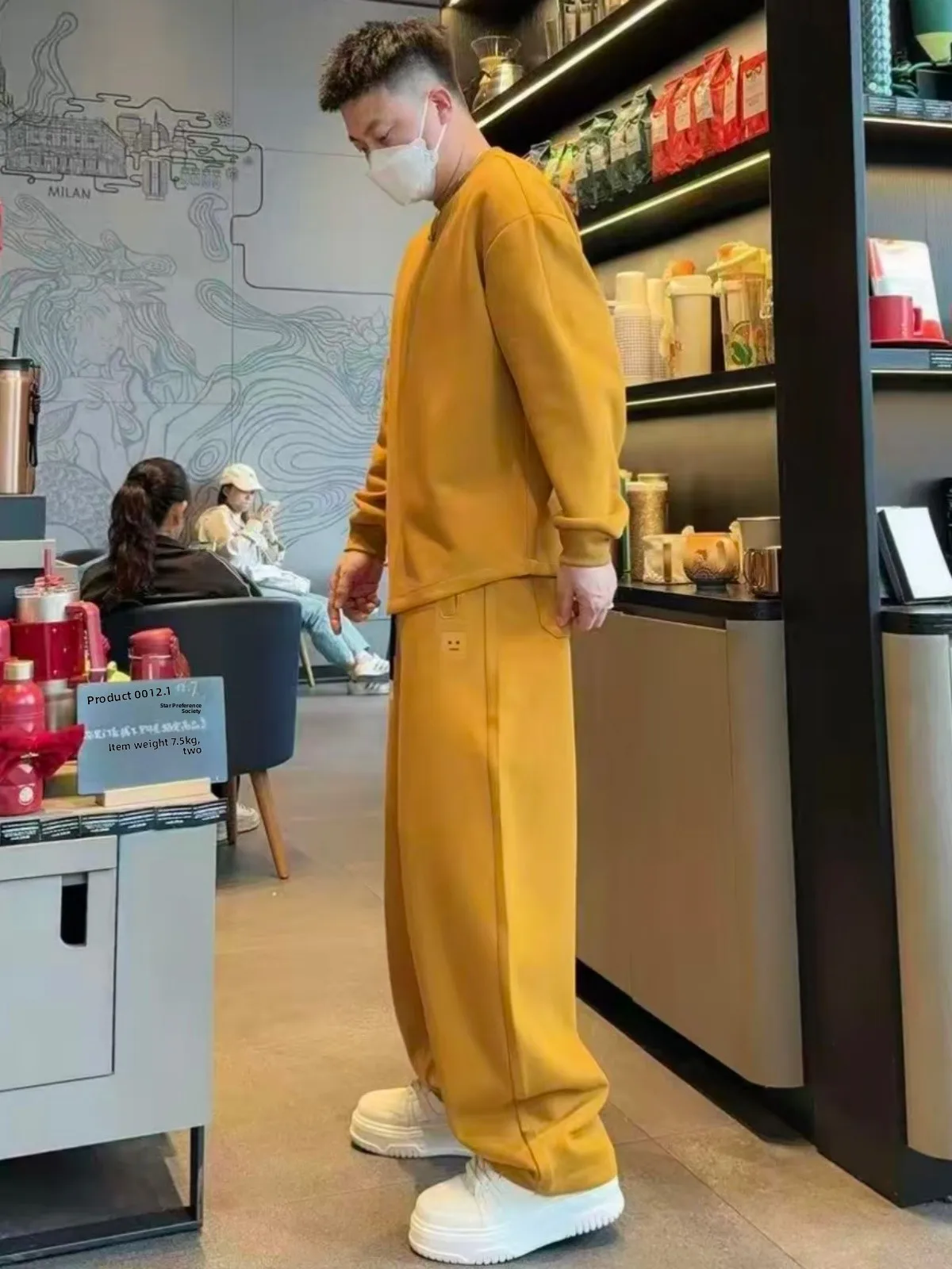 

Мужской зимний повседневный спортивный комплект Thiened Fce, длинный свитшот све, прямые брюки, комплект из двух предметов, удобный теплый комплект...