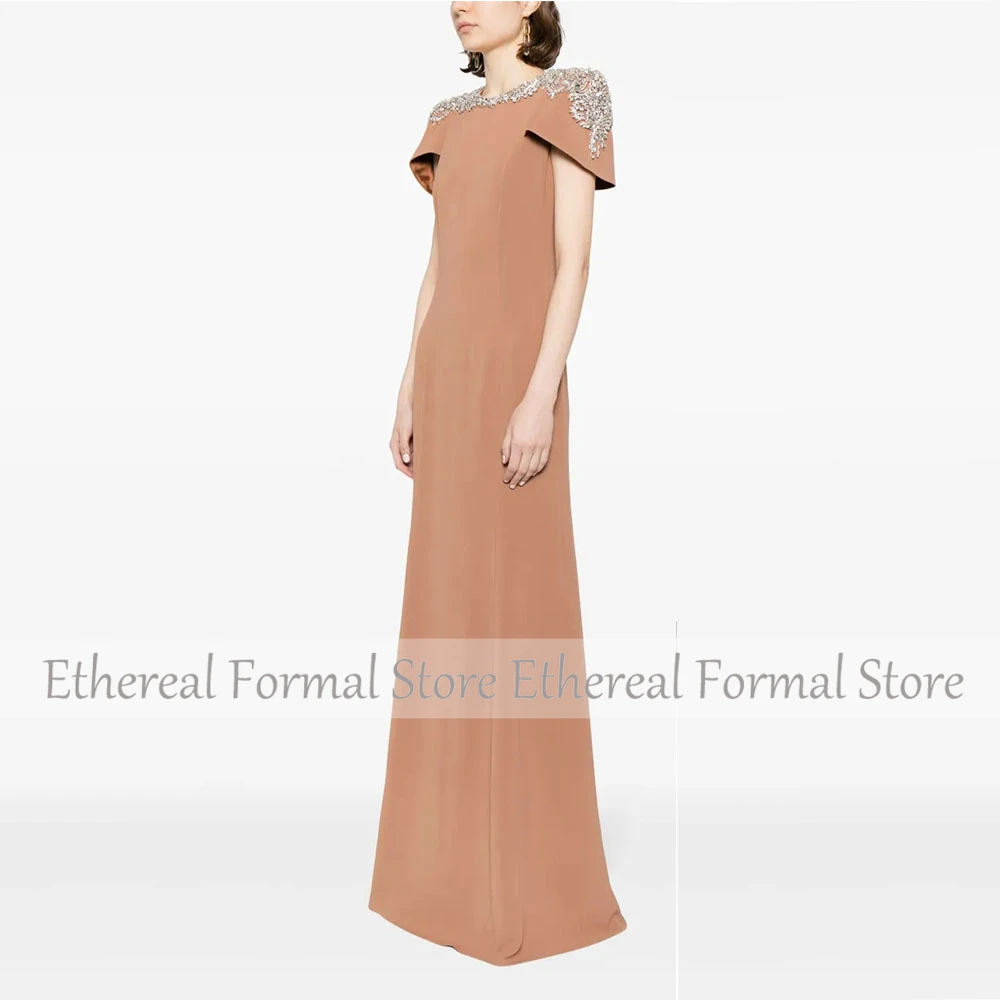 Robe de soirée sirène moderne pour femmes, longueur au sol, robe de soirée formelle, col rond, perles, robe saoudienne, manches cape, robe de bal