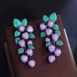 CWWZircons Luxury Micro Pave Purple Green Cubic Zirconia Stone Big Long Dangle Drop Leaf Wedding Party Earrings for Women CZ388