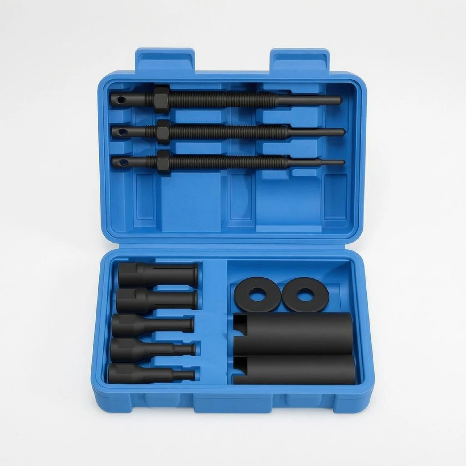 

Inner Collar Bearing Puller Hard Plastic Case Bearing Removal Tool Kit Threaded Puller Rod Kit Molded Interior Adapter Pieces