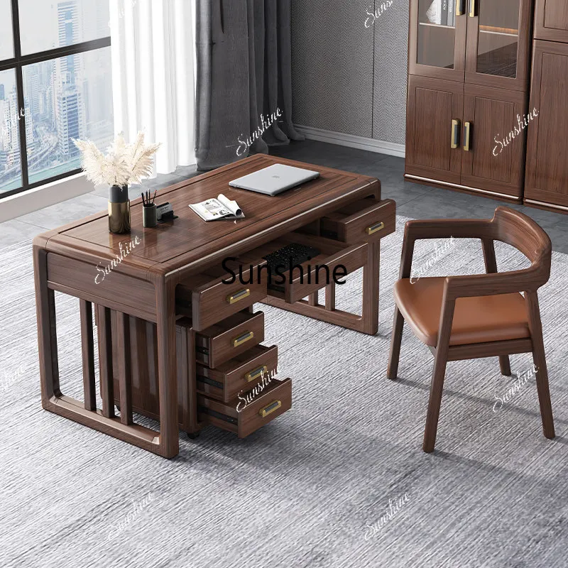New Chinese solid wood desk light luxury, home study, computer
