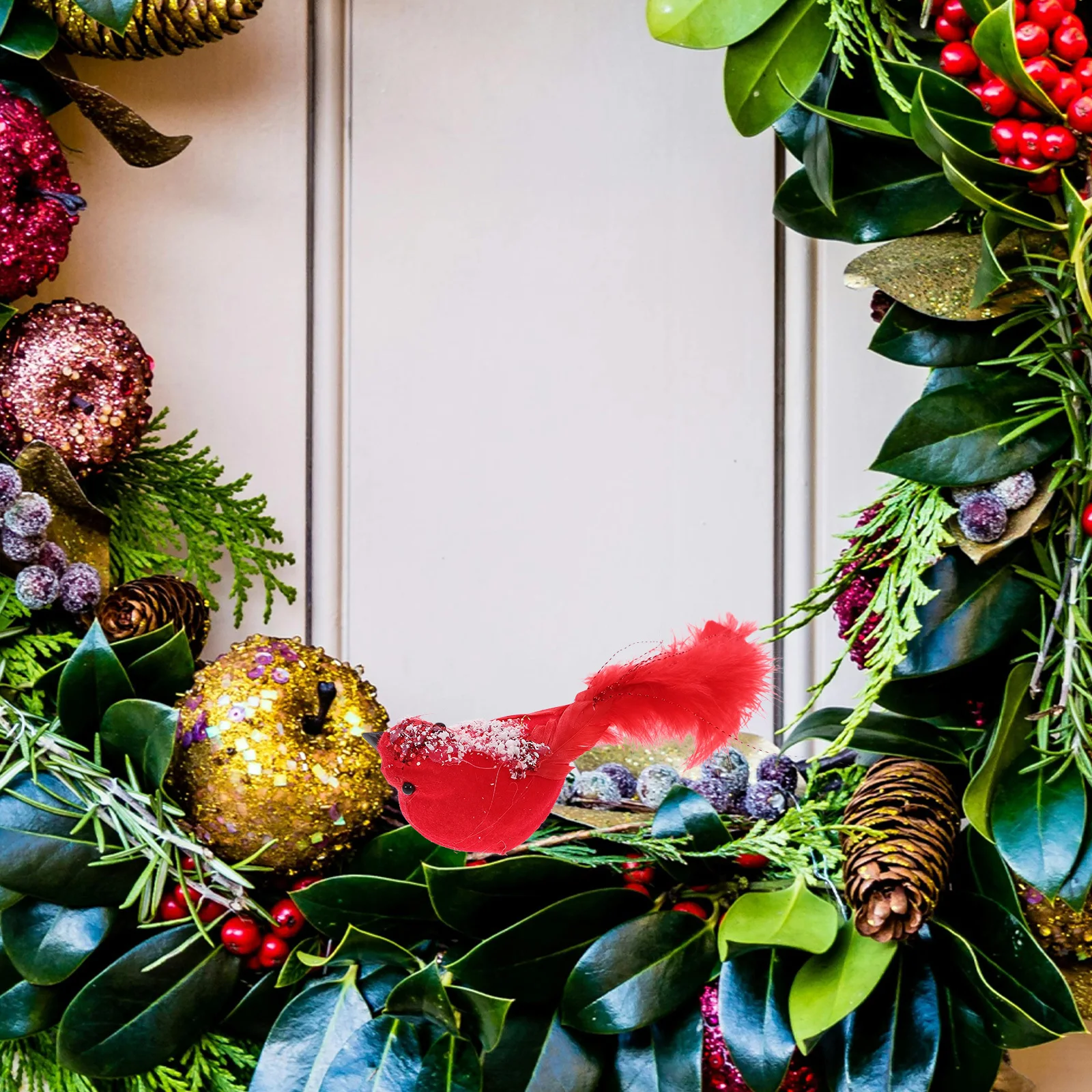 

12Pcs Artificial Clip on Red Birds Christmas Ornaments Realistic Decoration for Tree Wreath Home Festive