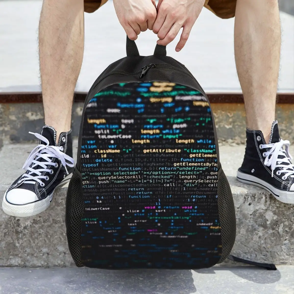 

Software Developer Programming Code On Black Background Backpack Hot Sale Daypack BookBag School Bag Shoulder Bags for Men Women