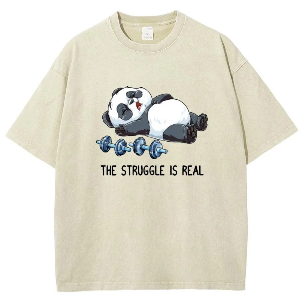 تي شيرت رجالي بتصميم ياباني عتيق مطبوع عليه نمط الباندا القديم بأكمام قصيرة كاجوال للشارع الأمريكي Harajuku Cottons Tees