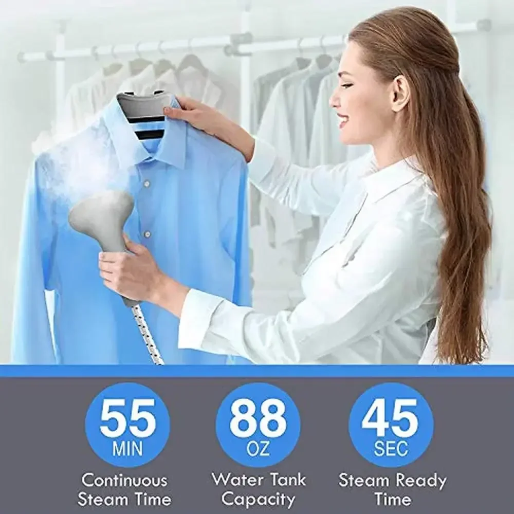 Powerful Garment Steamer 2.5L Water Tank Continuous Steam 60min- Hanger Brush Press Board