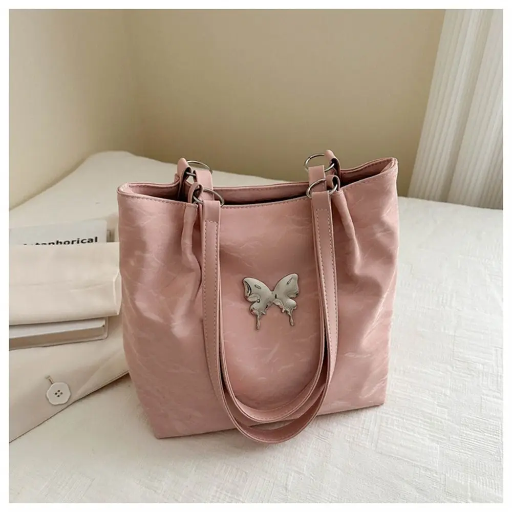 Bolso de hombro de gran capacidad, bolso de mano de cuero PU con cremallera, Color sólido con patrón de mariposa, bolso para axila para oficina y compras