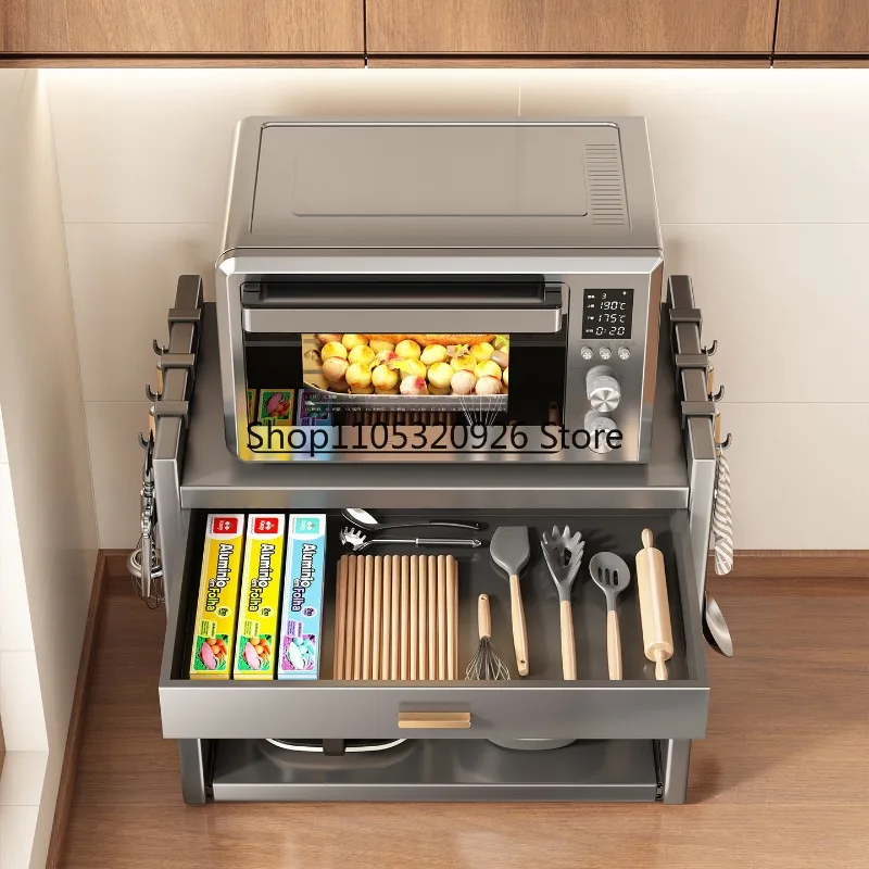 Multi Drawer Kitchen Countertop Microwave Storage Rack Organizer for Oven Rice Cooker Household Pot Pan Storage