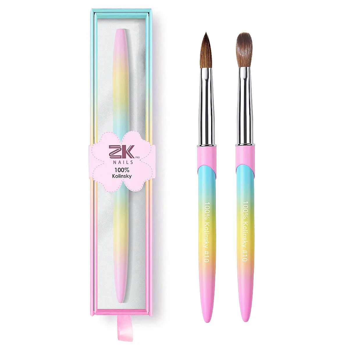 Luxury Rainbow Shiny Metal Handle Curled Brush Acrylic Nail Brush, Premium 100% Kolinsky Acrylic Nail Brush #10 #12 #14