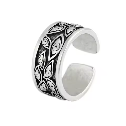 Devils Eyes Retro Ring for Men Silver Color Punk Gothic Adjustable Cuff Ring Rock HipHop Handmade Jewelry Accessories Man Gift