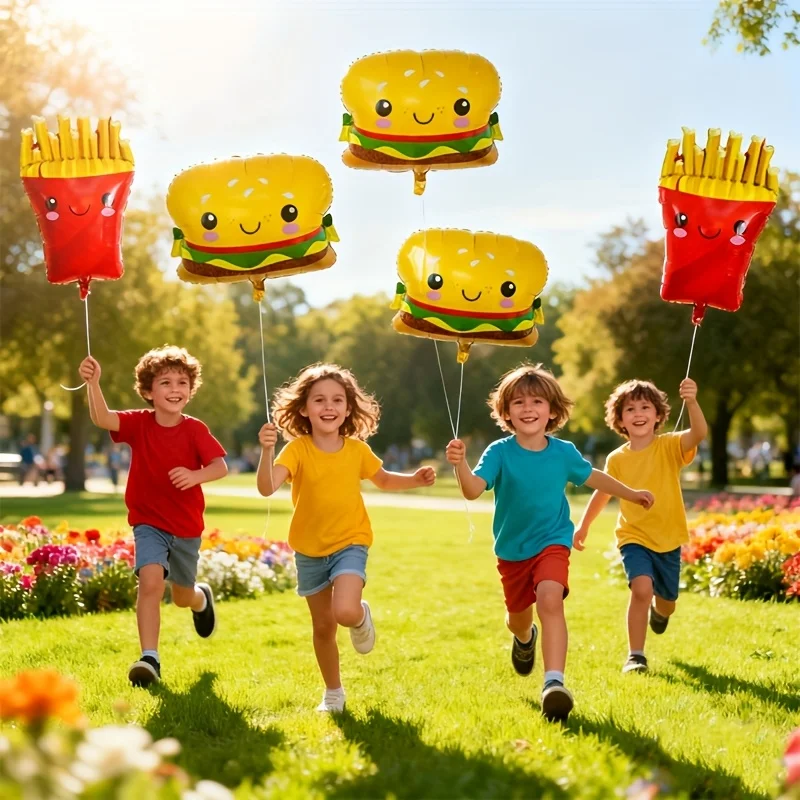 Juego de globos para fiesta temática de comida rápida, 5 uds., hamburguesa, patatas fritas, decoraciones para fiesta de cumpleaños, suministros para festivales, accesorios para fotos