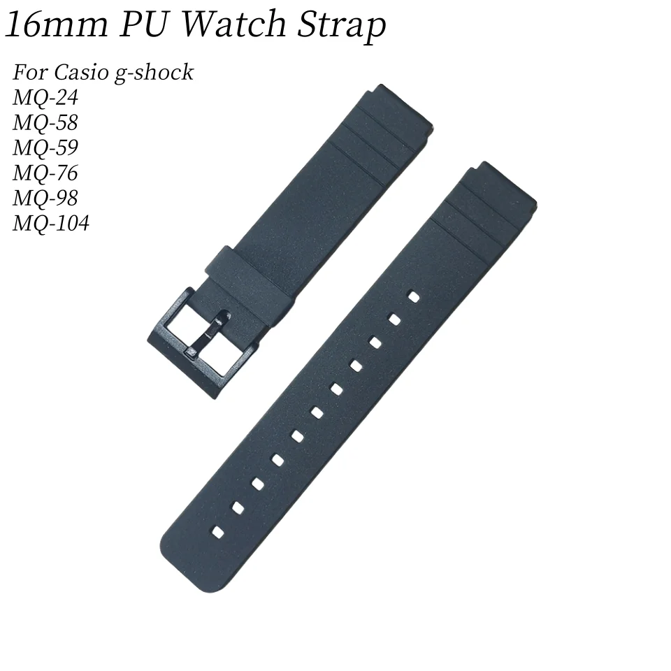 High Quality 16mm Silicone Rubber PU watch Band For Casio g-shock MQ24 MQ58 MQ59 MQ76 MQ98 MQ104 Waterproof  Watch Strap