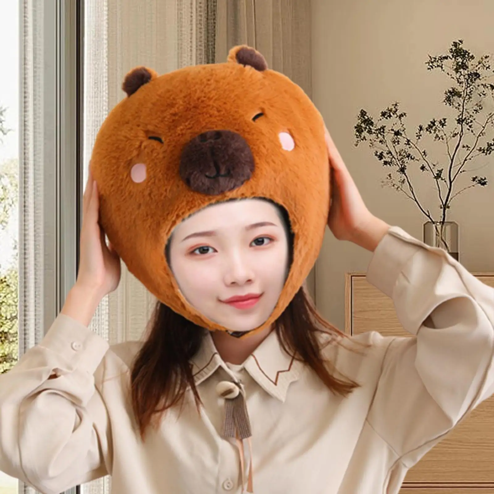 Capybara Headwear Plush Animal Hat Funny Warm Cover Apparel Winter Hat Headdress