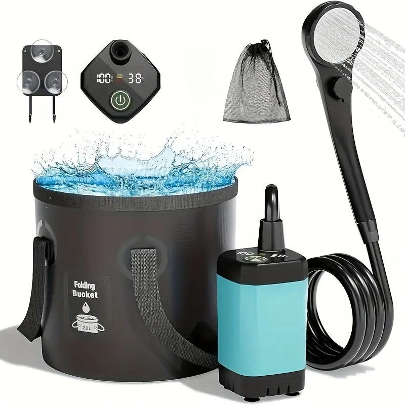 

1 комплект портативного кемпингового душа — перезаряжаемая 6000 мАч с интеллектуальным светодиодным дисплеем, время работы 180 минут — для пеших прогулок/кемпинга/мойки автомобилей