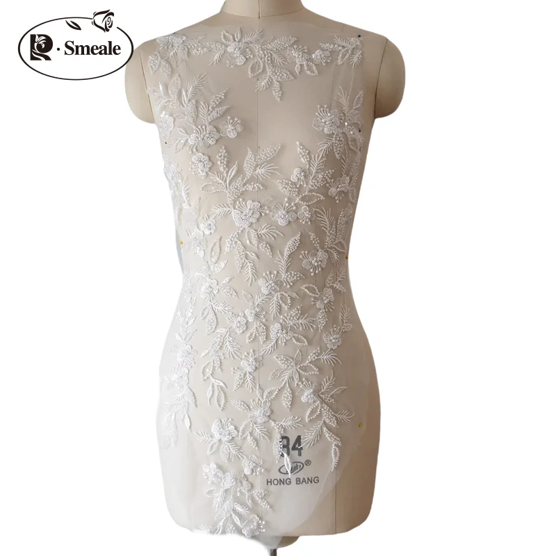 Perlenbesetzte Pailletten-Stickerei Blumen.3D Hochzeitskleid-Applikation DIY Braut-Kopfschmuck Spitzenkragen Spitzenstoff-Aufnäher – Detail 5